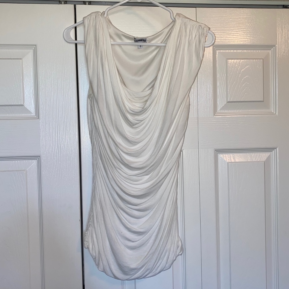 Express White/Creme Ruched Scoopneck Top (M)